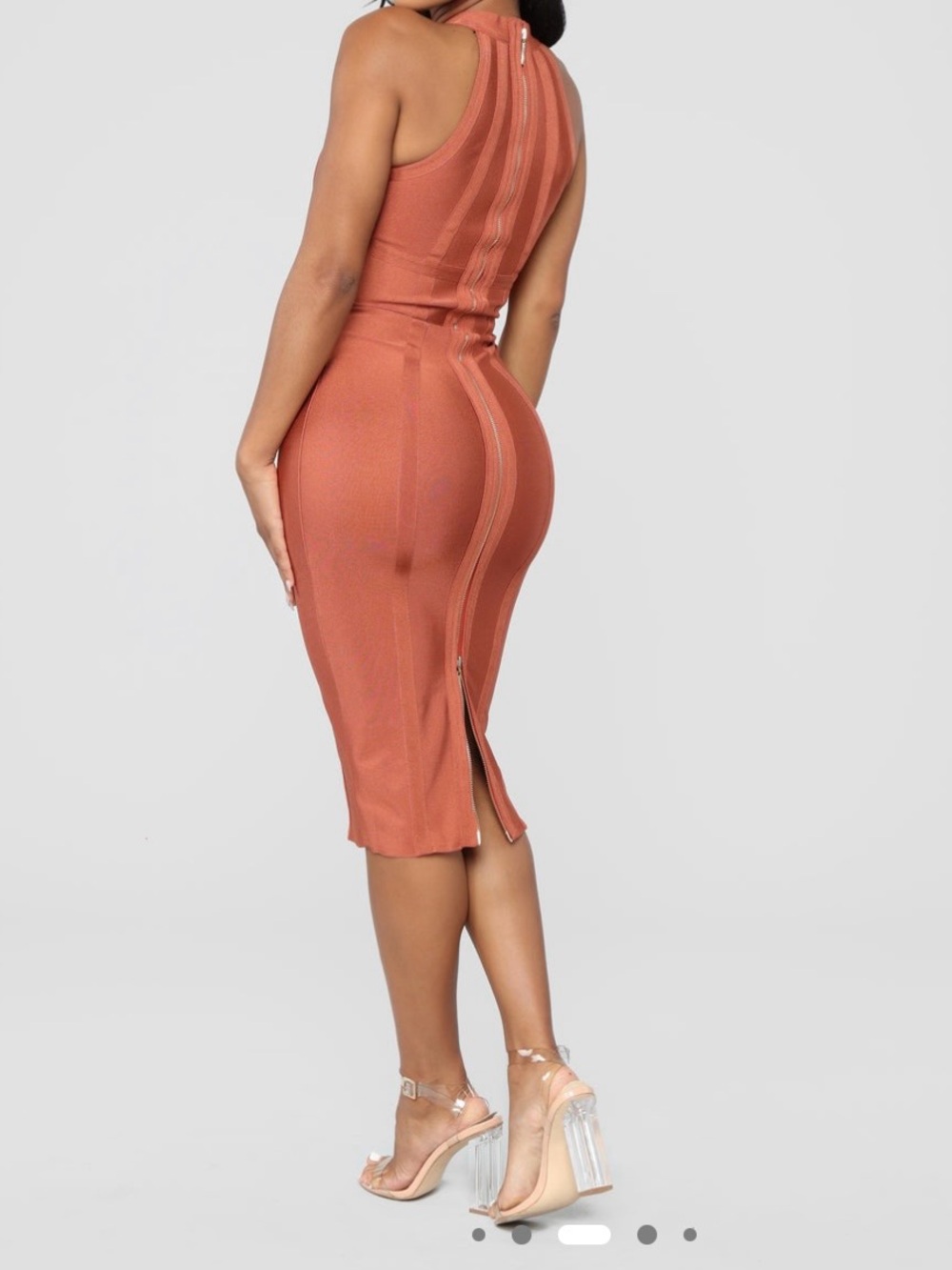 Sleek Rust Orange Halter Bodycon Dress - Picture 4 of 6
